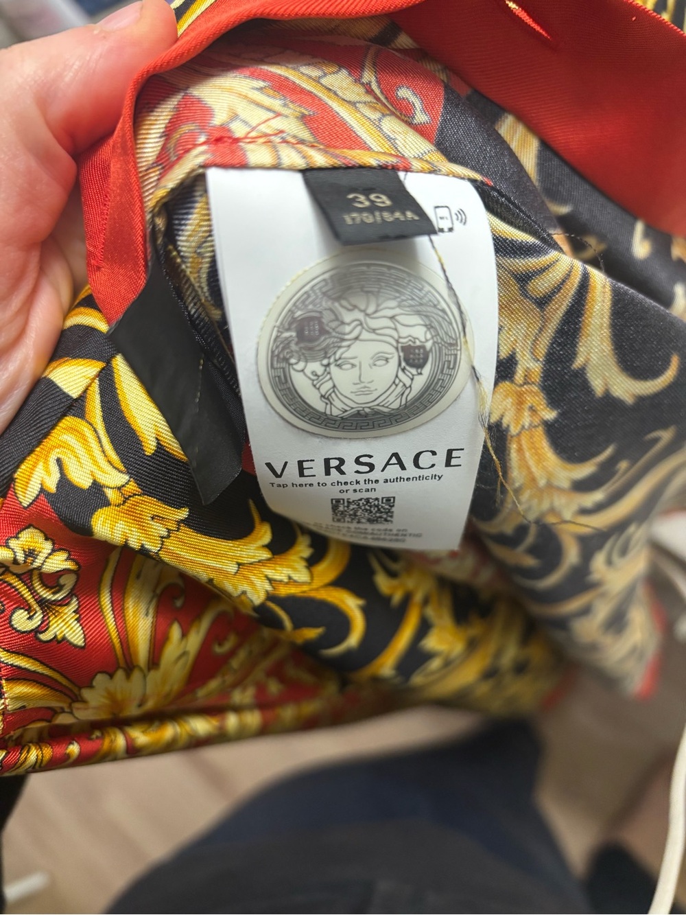 Versace Baroque Motif Dress Shirt in Black, Red & Gold